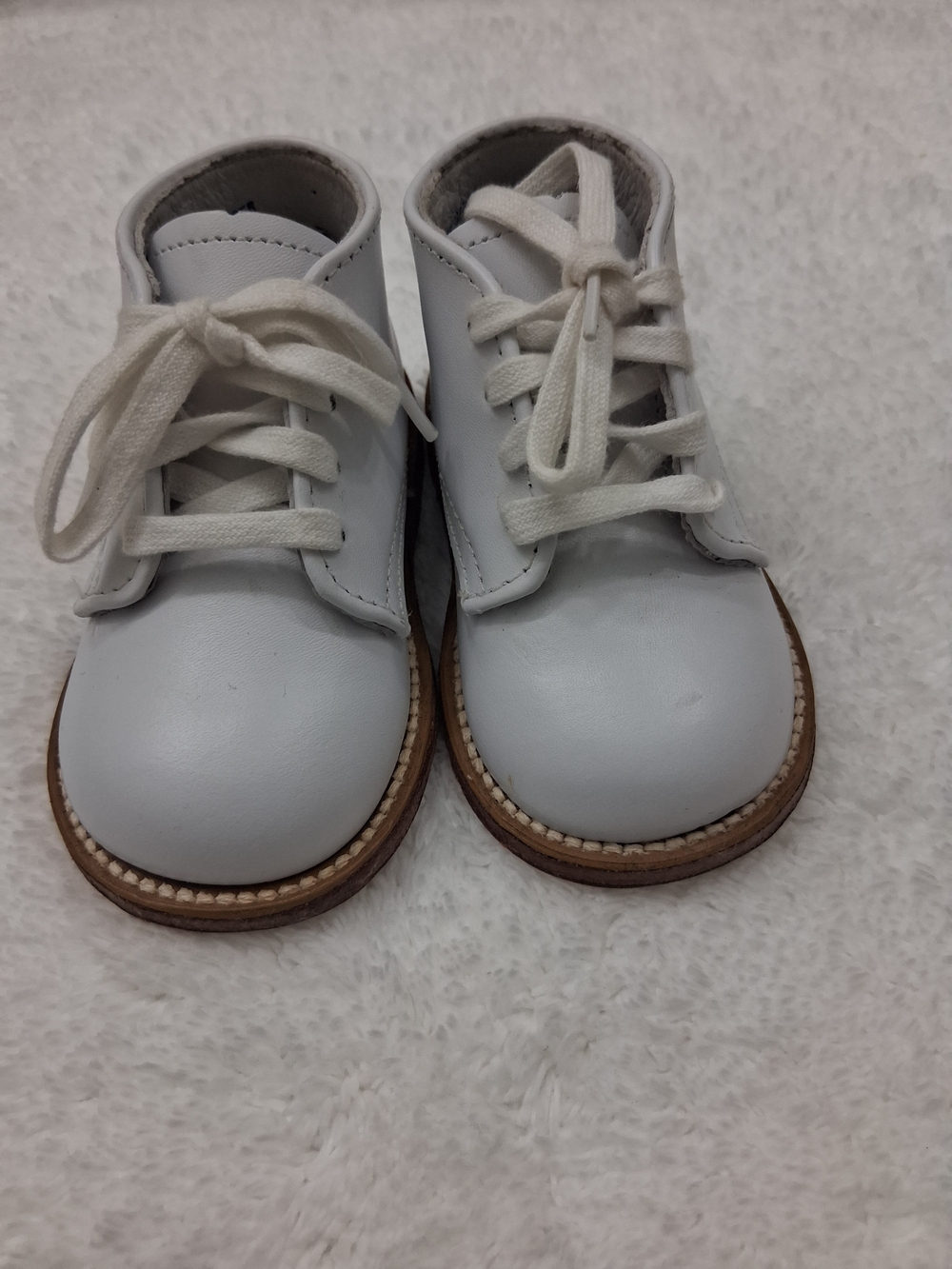 FootMates White Baby Walker Lace-Up Shoes with Brown Sole